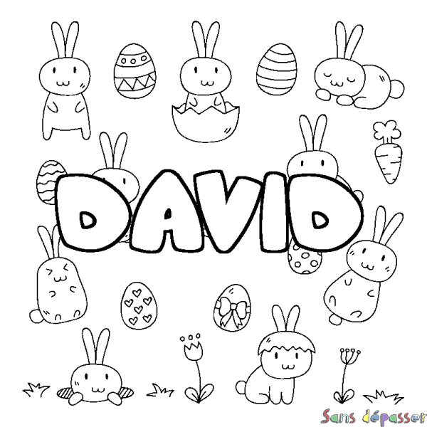 Coloriage pr&eacute;nom DAVID - d&eacute;cor Paques