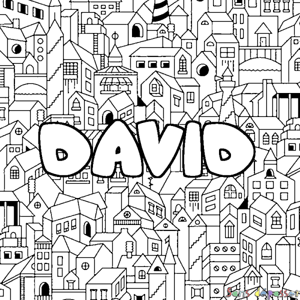 Coloriage pr&eacute;nom DAVID - d&eacute;cor Ville