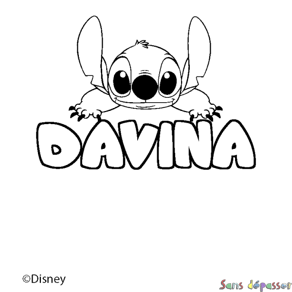 Coloriage pr&eacute;nom DAVINA - d&eacute;cor Stitch