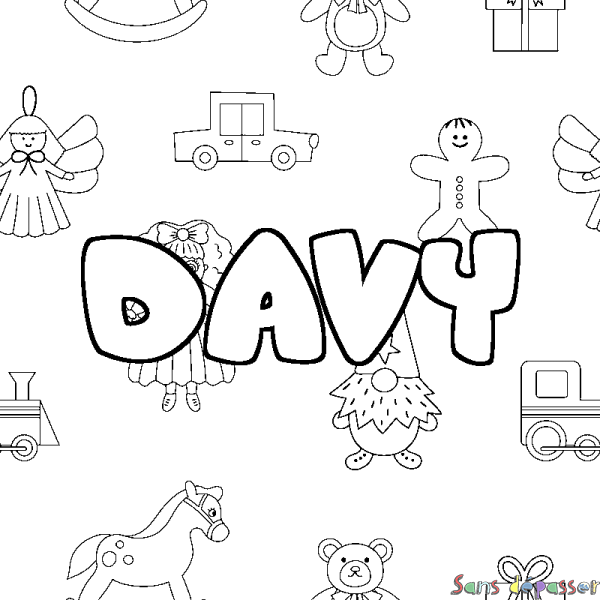 Coloriage pr&eacute;nom DAVY - d&eacute;cor Jouets