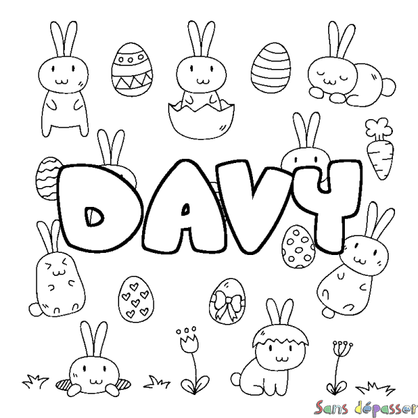 Coloriage pr&eacute;nom DAVY - d&eacute;cor Paques