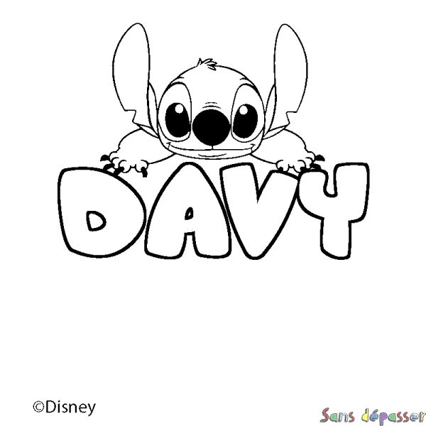 Coloriage pr&eacute;nom DAVY - d&eacute;cor Stitch
