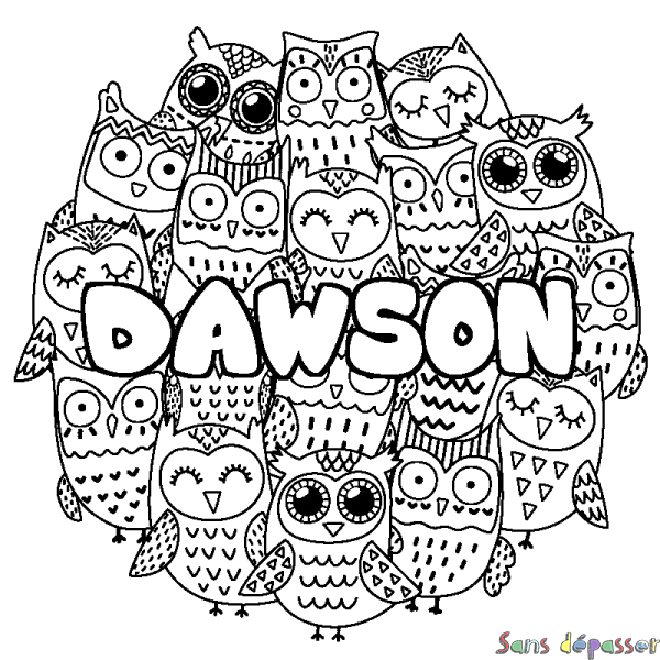 Coloriage prénom DAWSON - d&eacute;cor Chouettes