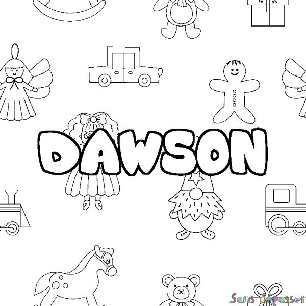 Coloriage pr&eacute;nom DAWSON - d&eacute;cor Jouets