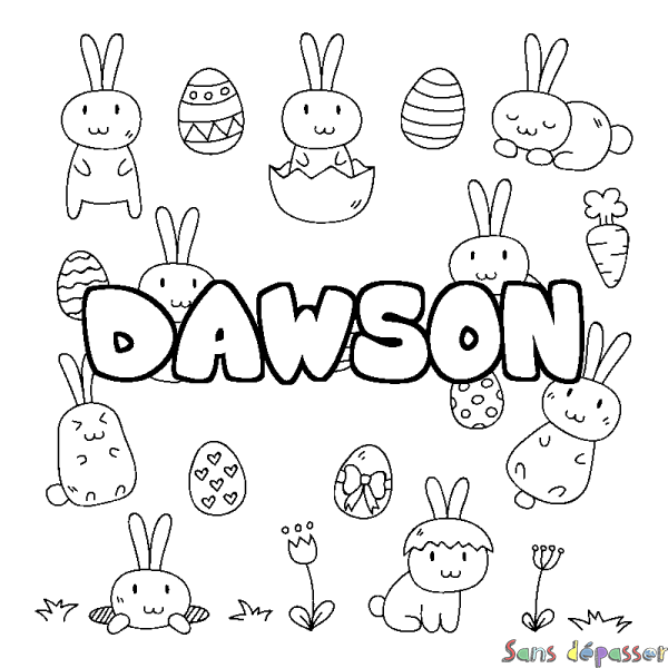 Coloriage pr&eacute;nom DAWSON - d&eacute;cor Paques