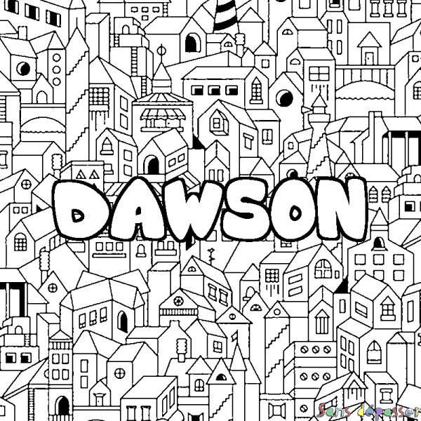 Coloriage pr&eacute;nom DAWSON - d&eacute;cor Ville
