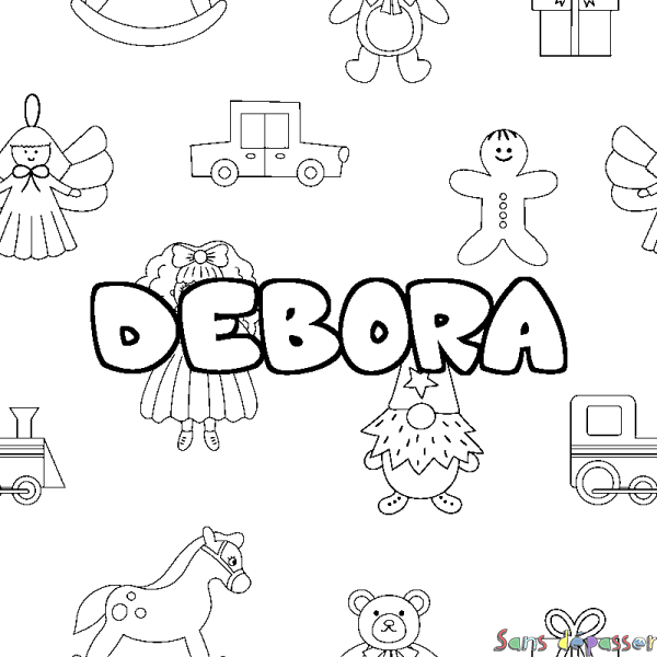 Coloriage pr&eacute;nom DEBORA - d&eacute;cor Jouets