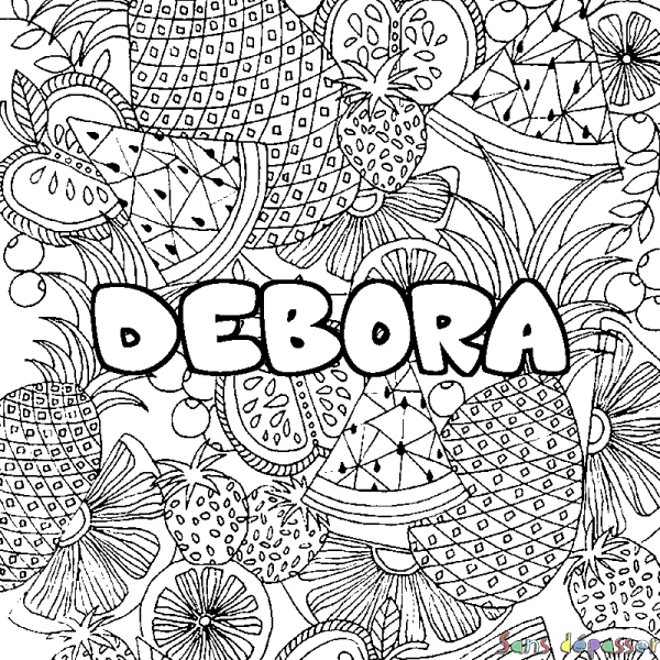 Coloriage prénom DEBORA - d&eacute;cor Mandala fruits