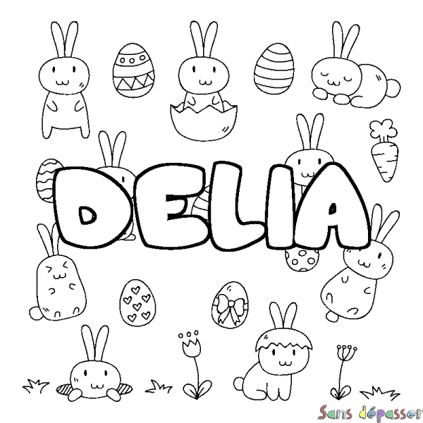 Coloriage pr&eacute;nom DELIA - d&eacute;cor Paques