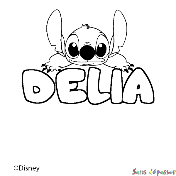 Coloriage pr&eacute;nom DELIA - d&eacute;cor Stitch