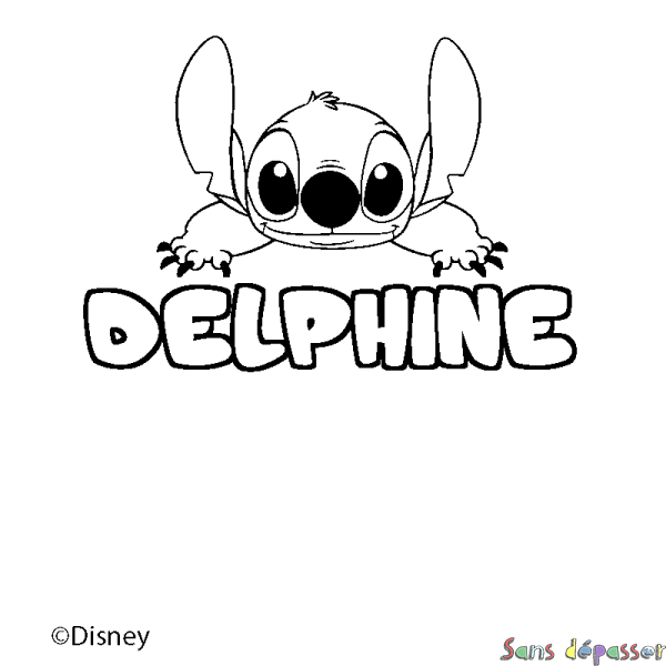 Coloriage pr&eacute;nom DELPHINE - d&eacute;cor Stitch