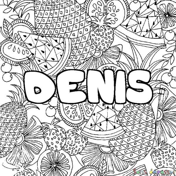 Coloriage prénom DENIS - d&eacute;cor Mandala fruits