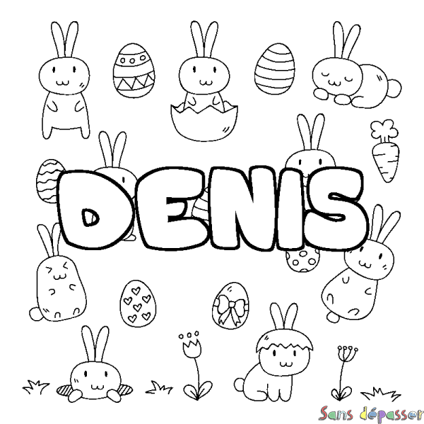 Coloriage pr&eacute;nom DENIS - d&eacute;cor Paques