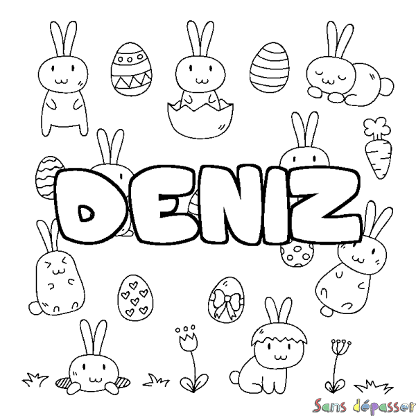 Coloriage pr&eacute;nom DENIZ - d&eacute;cor Paques