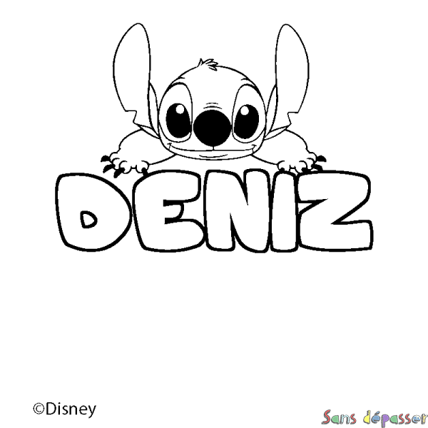Coloriage pr&eacute;nom DENIZ - d&eacute;cor Stitch
