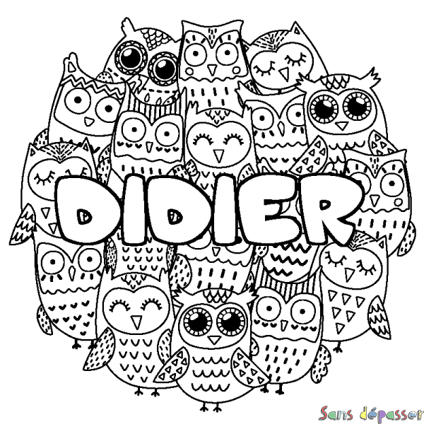 Coloriage pr&eacute;nom DIDIER - d&eacute;cor Chouettes