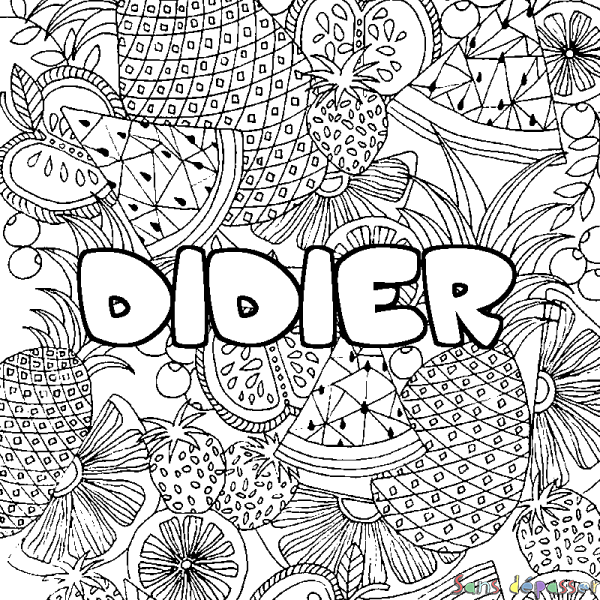 Coloriage pr&eacute;nom DIDIER - d&eacute;cor Mandala fruits