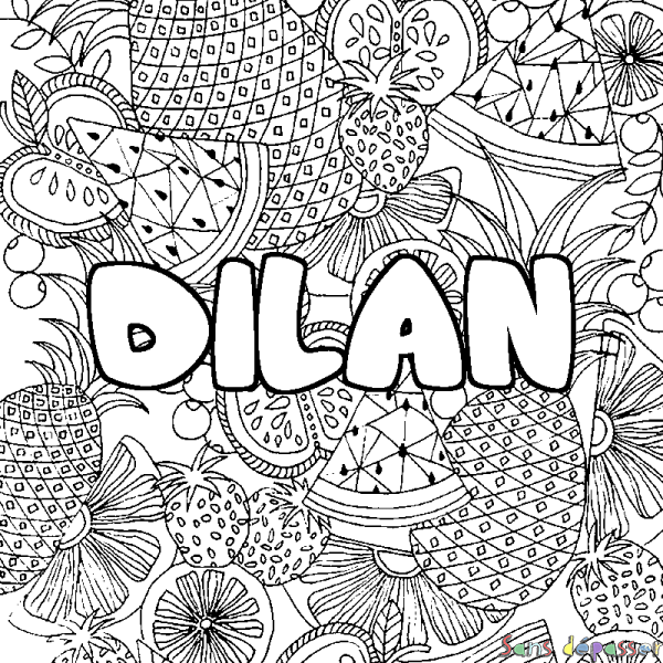 Coloriage prénom DILAN - d&eacute;cor Mandala fruits