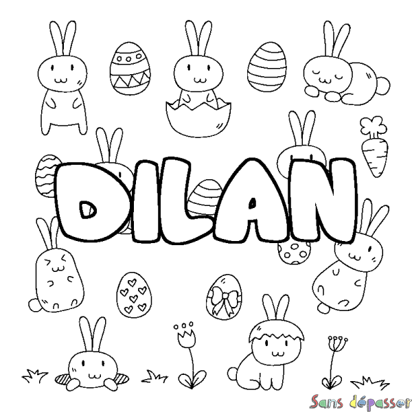 Coloriage pr&eacute;nom DILAN - d&eacute;cor Paques