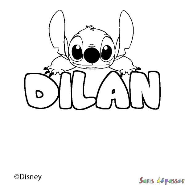 Coloriage pr&eacute;nom DILAN - d&eacute;cor Stitch
