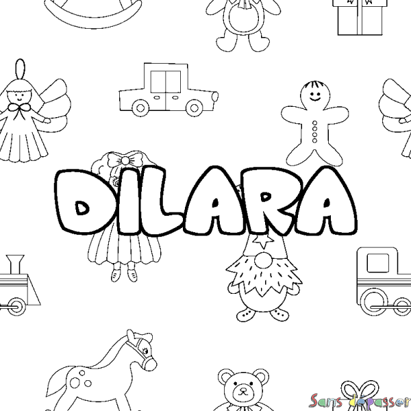Coloriage pr&eacute;nom DILARA - d&eacute;cor Jouets