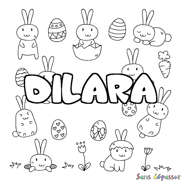 Coloriage pr&eacute;nom DILARA - d&eacute;cor Paques