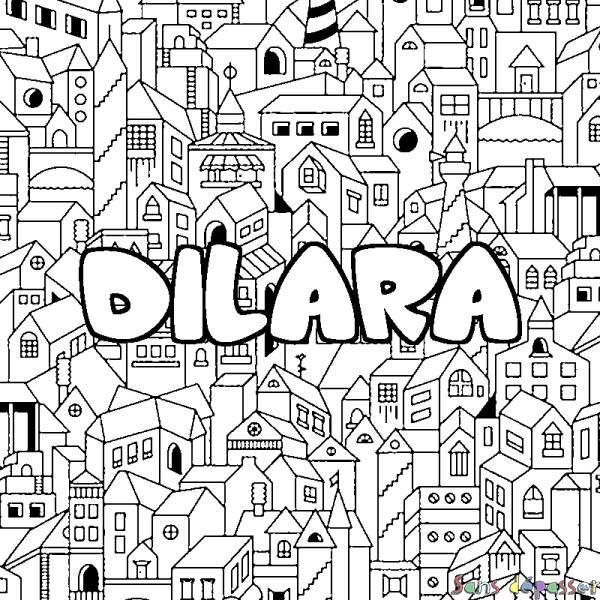Coloriage prénom DILARA - d&eacute;cor Ville
