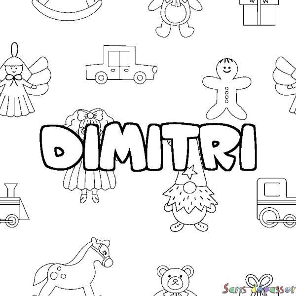 Coloriage pr&eacute;nom DIMITRI - d&eacute;cor Jouets