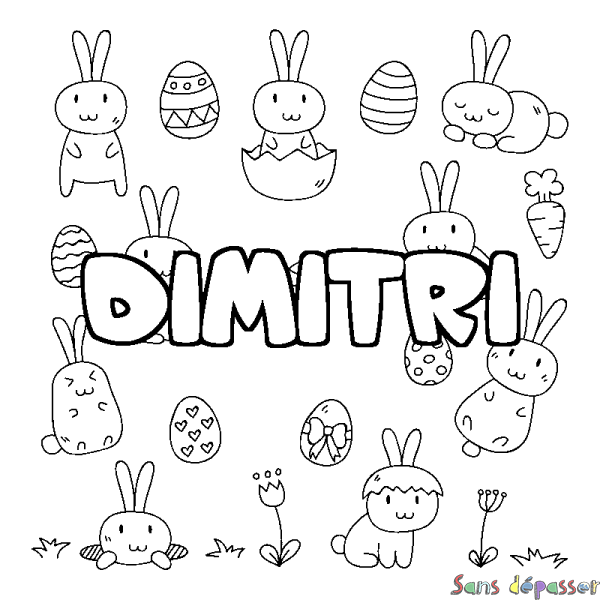 Coloriage pr&eacute;nom DIMITRI - d&eacute;cor Paques
