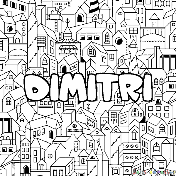 Coloriage pr&eacute;nom DIMITRI - d&eacute;cor Ville