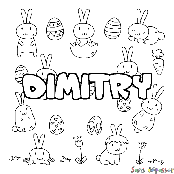 Coloriage pr&eacute;nom DIMITRY - d&eacute;cor Paques