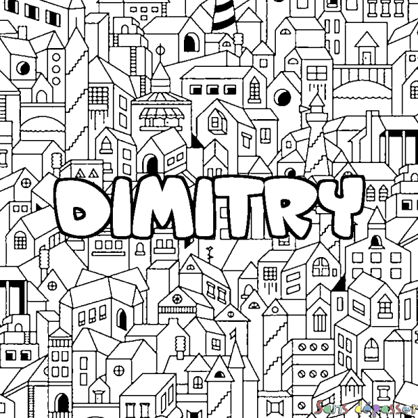 Coloriage pr&eacute;nom DIMITRY - d&eacute;cor Ville