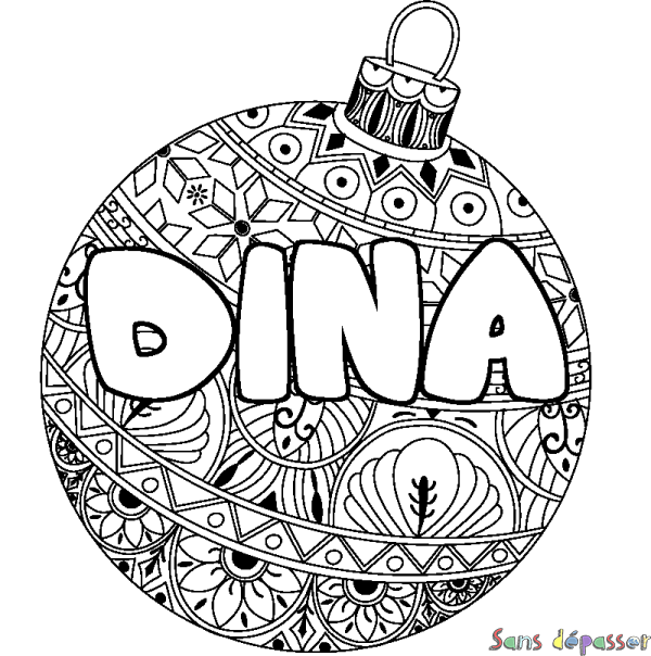 Coloriage pr&eacute;nom DINA - d&eacute;cor Boule de No&euml;l