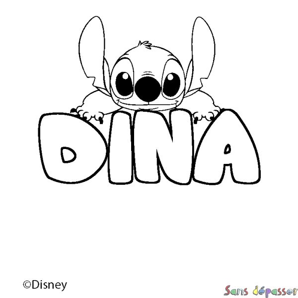 Coloriage pr&eacute;nom DINA - d&eacute;cor Stitch