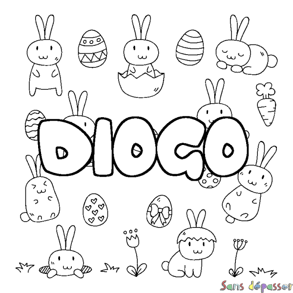 Coloriage pr&eacute;nom DIOGO - d&eacute;cor Paques