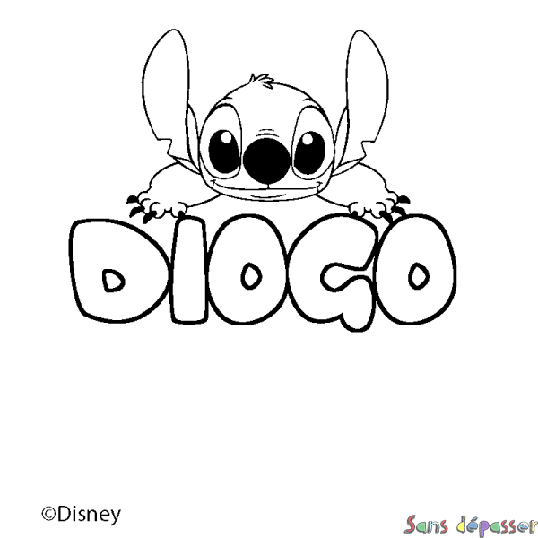 Coloriage pr&eacute;nom DIOGO - d&eacute;cor Stitch