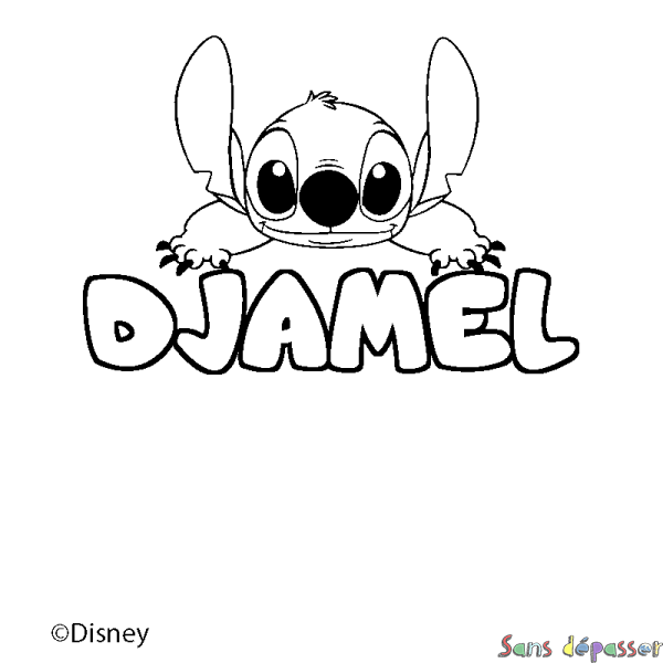 Coloriage pr&eacute;nom DJAMEL - d&eacute;cor Stitch