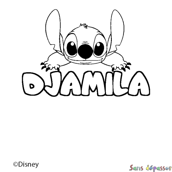 Coloriage pr&eacute;nom DJAMILA - d&eacute;cor Stitch