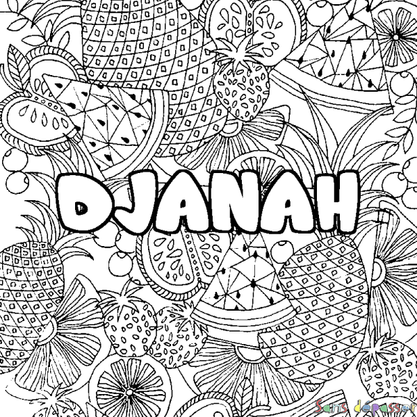Coloriage prénom DJANAH - d&eacute;cor Mandala fruits