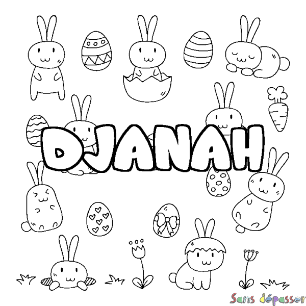 Coloriage pr&eacute;nom DJANAH - d&eacute;cor Paques