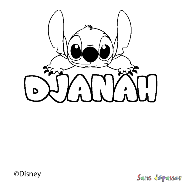 Coloriage pr&eacute;nom DJANAH - d&eacute;cor Stitch