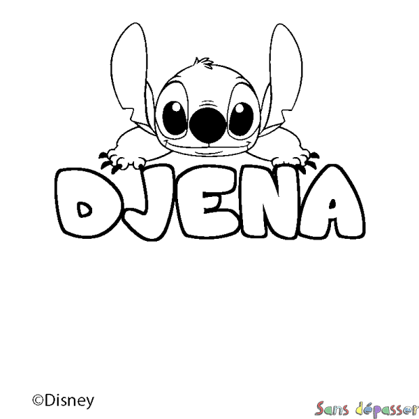 Coloriage pr&eacute;nom DJENA - d&eacute;cor Stitch