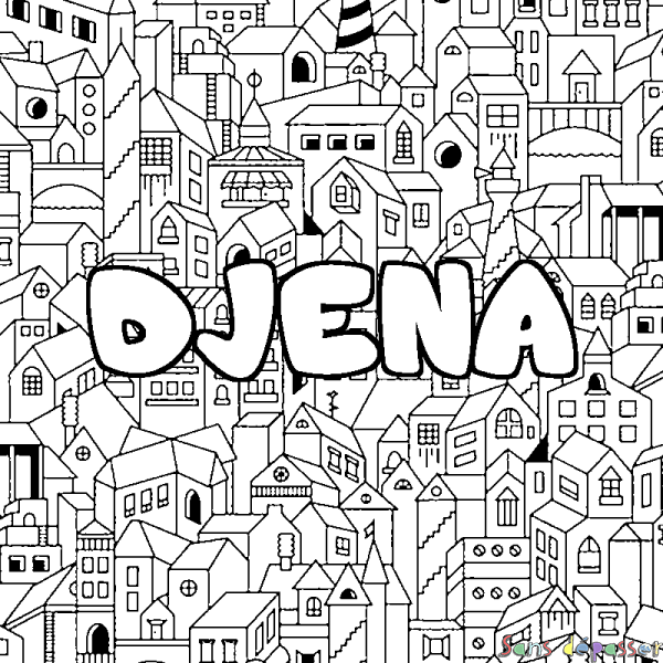 Coloriage prénom DJENA - d&eacute;cor Ville