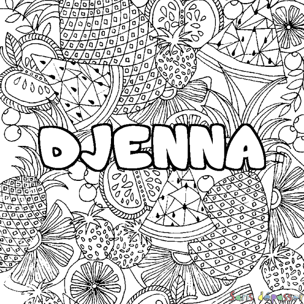 Coloriage prénom DJENNA - d&eacute;cor Mandala fruits