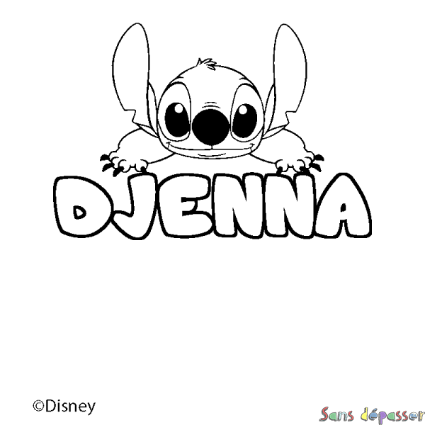 Coloriage pr&eacute;nom DJENNA - d&eacute;cor Stitch