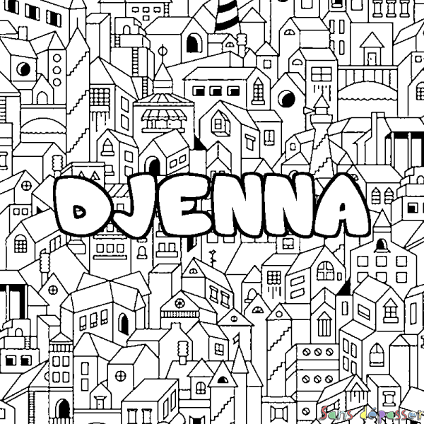 Coloriage pr&eacute;nom DJENNA - d&eacute;cor Ville