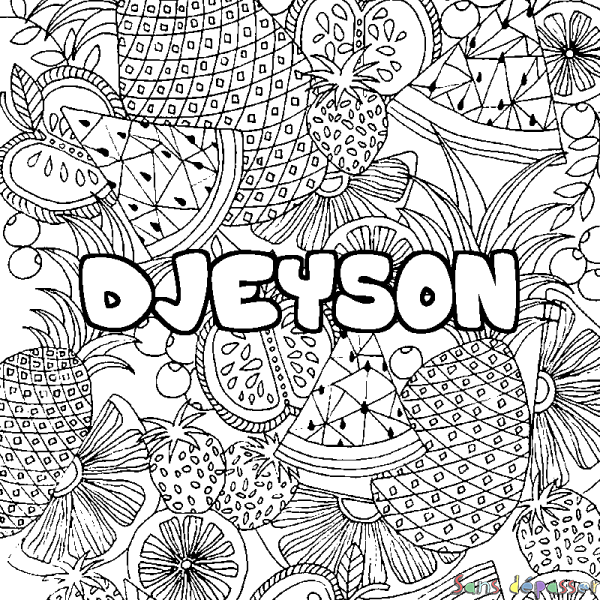 Coloriage pr&eacute;nom DJEYSON - d&eacute;cor Mandala fruits