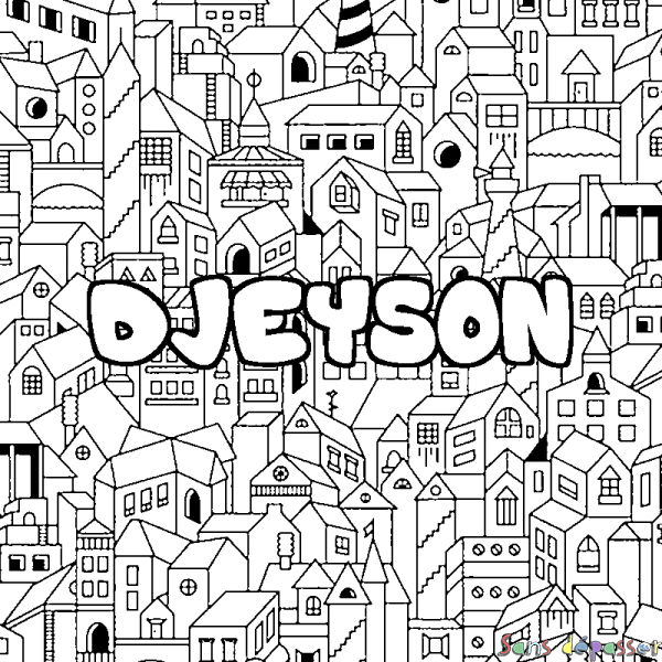 Coloriage prénom DJEYSON - d&eacute;cor Ville