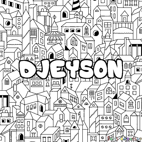 Coloriage pr&eacute;nom DJEYSON - d&eacute;cor Ville