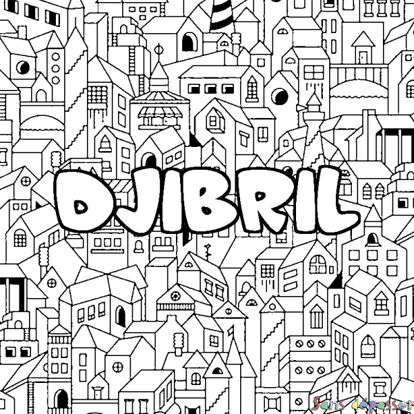 Coloriage prénom DJIBRIL - d&eacute;cor Ville